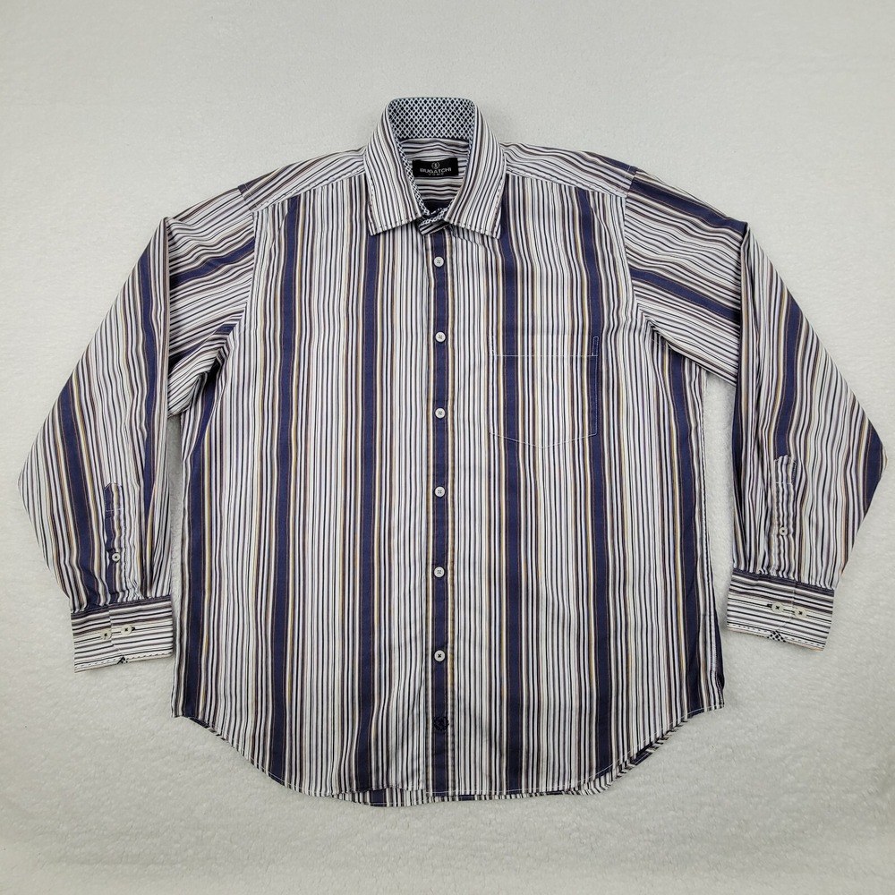 Bugatchi Uomo Long Sleeve Button Up Shirt Mens XL Multicolor Stripes Flip Cuff